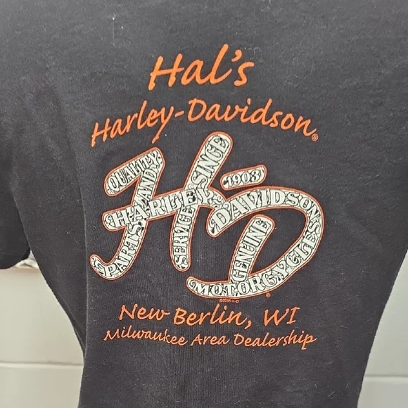 Harley-Davidson Women's Black V-Neck Tee with Graphic Logo - Picture 8 of 11